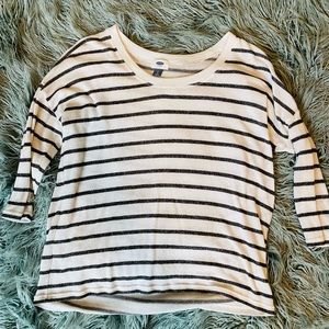 Old Navy gray and white strip 3/4 sleeve sweater